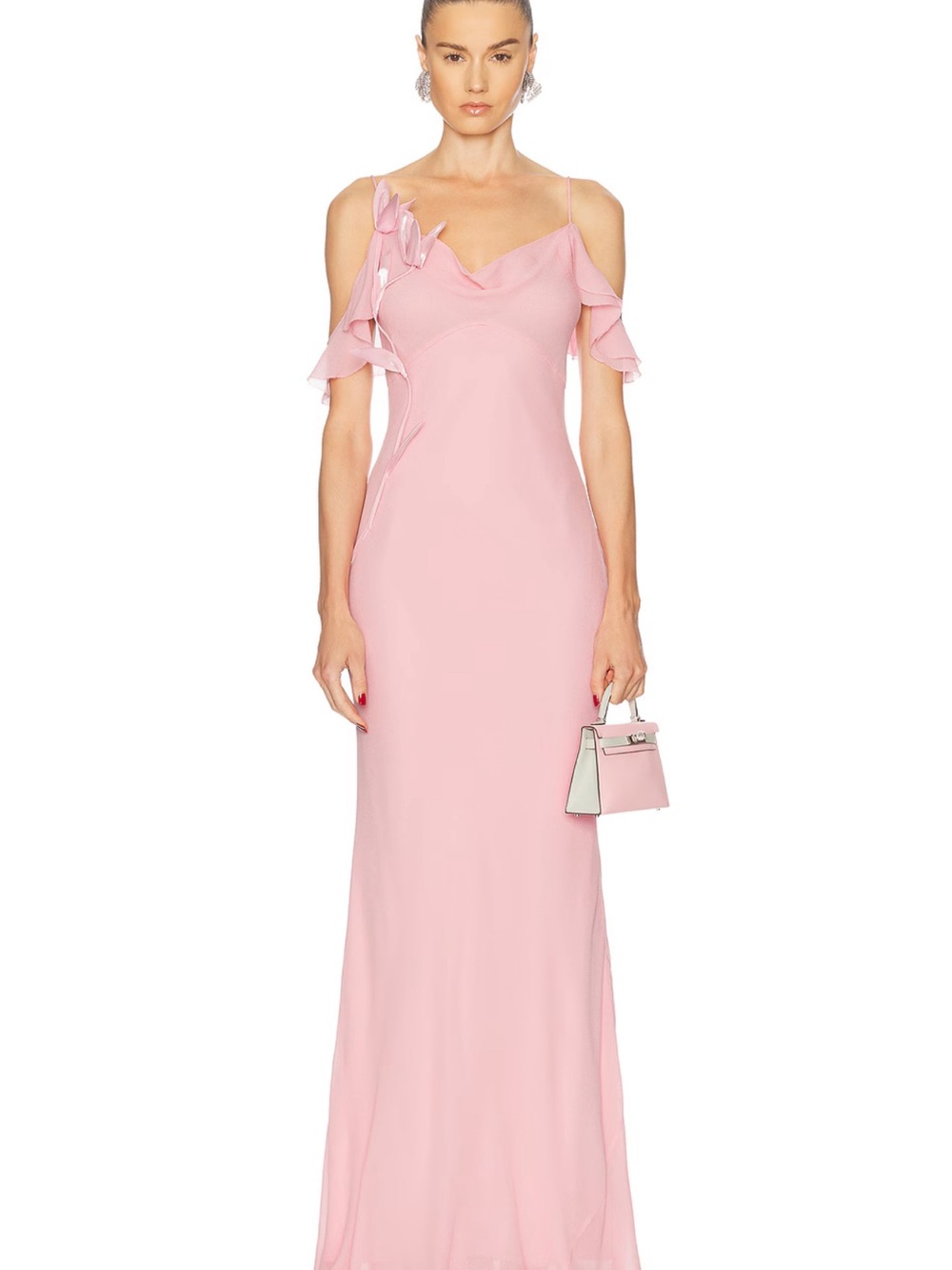 Self-Portrait Pink Cold-Shoulder Ruffle Gown